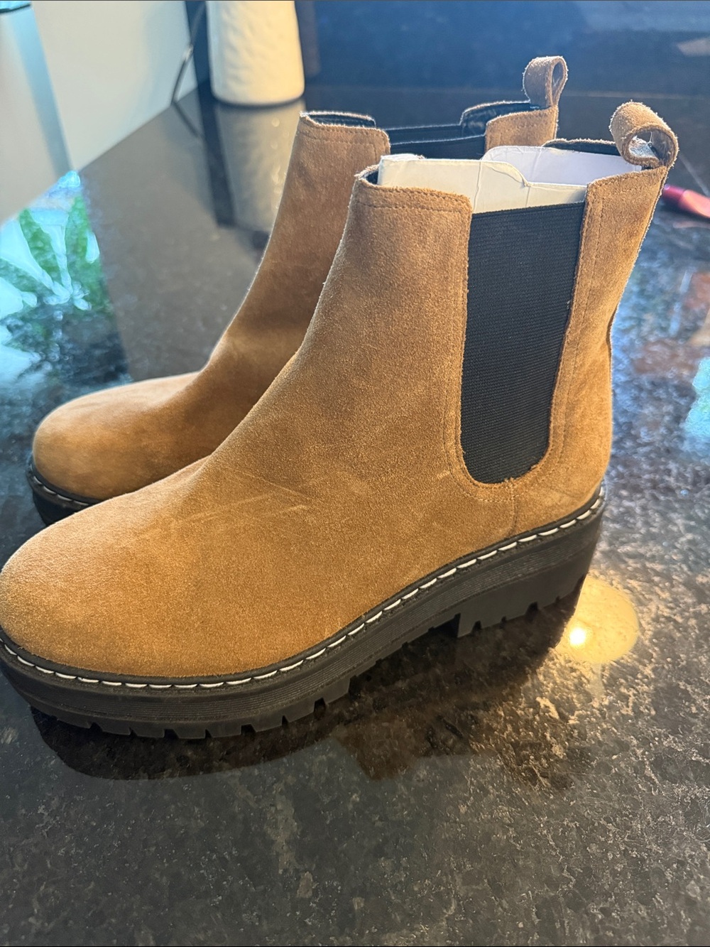 Marc Fisher Suede Chelsea Lug Boot in Chestnut